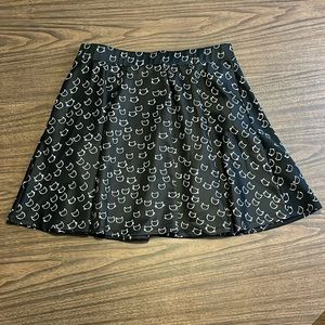 Hot Topic XL Black Skater Flare Skirt White Cat Kitty Heads